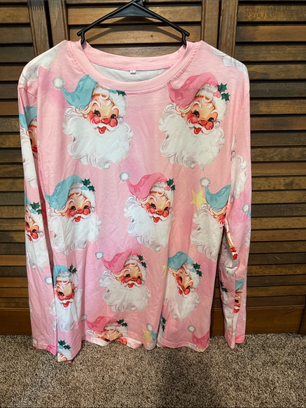 Women’s Pink Long Sleeve Santa Print Tee